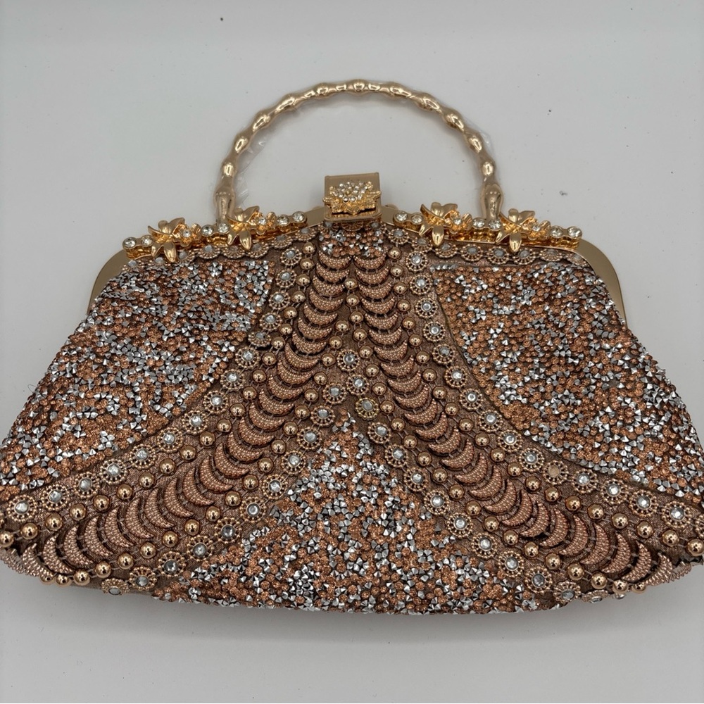 Elegant Prom Homecoming Champagne Rhinestone Glitter Clutch Chic Purse Women
